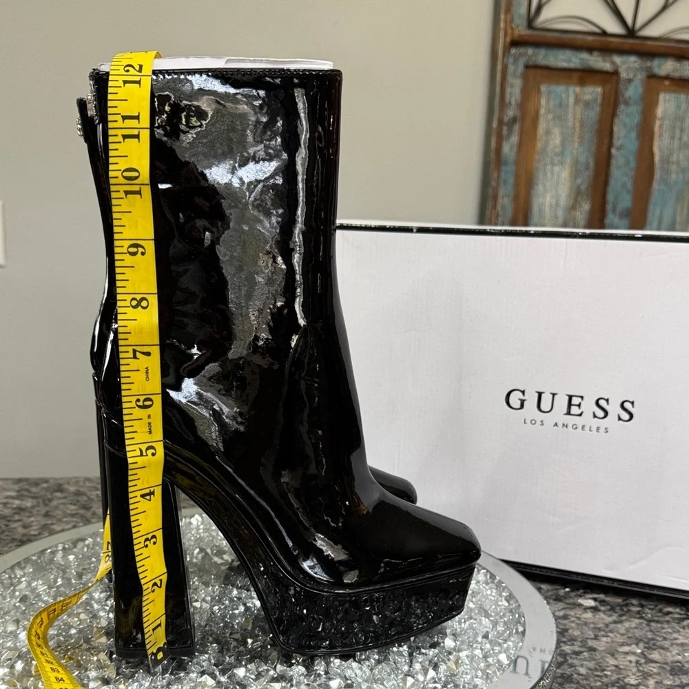 GUESS Black Patent Platform Ankle Boots NEW - Picture 15 of 17